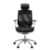 front view of mesh back chair mechanism with arms and headrest