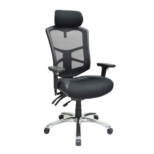mesh back chair mechanism with arms and headrest